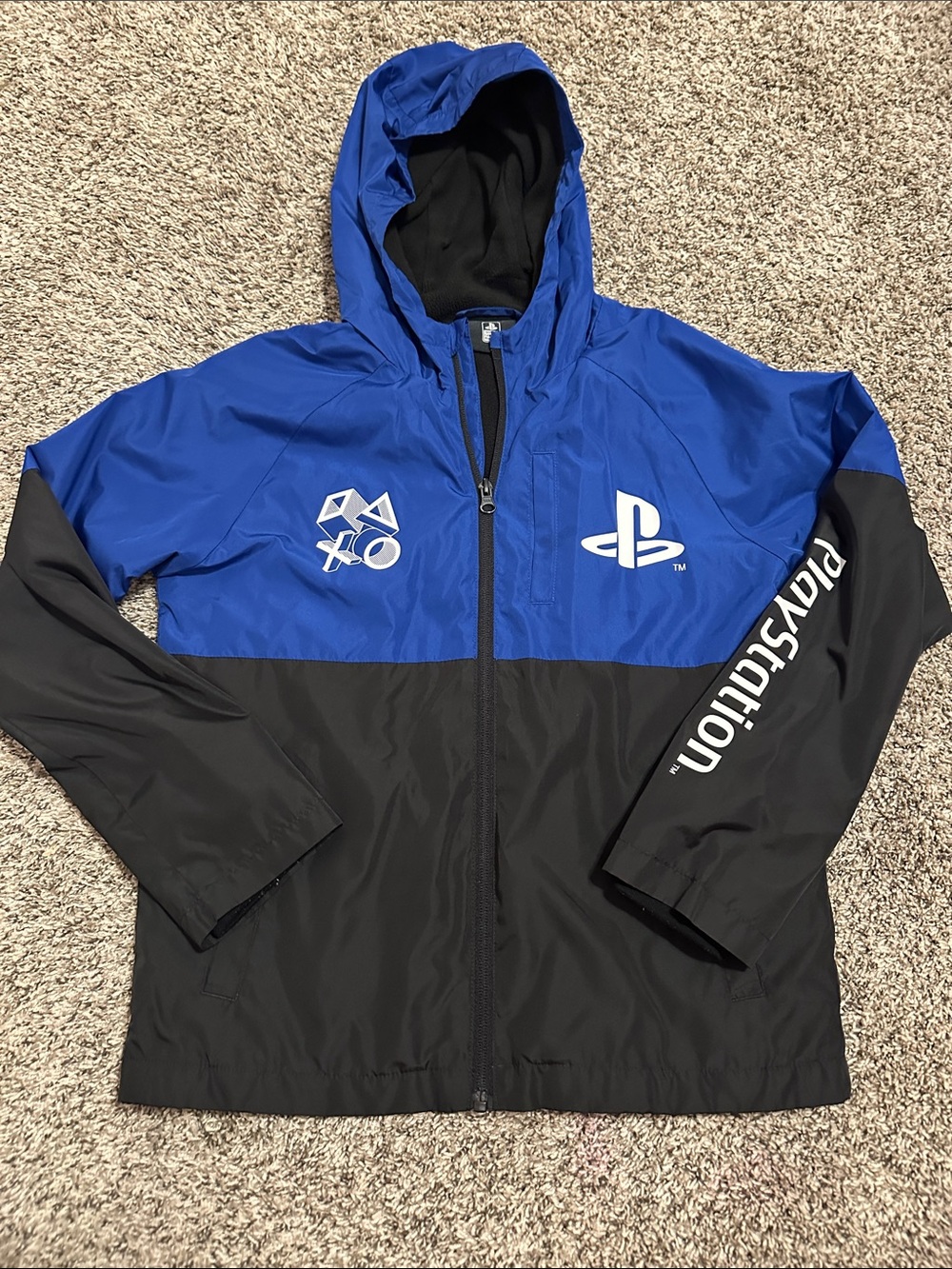 Sony PlayStation Blue and Black Hooded Logo Jacket